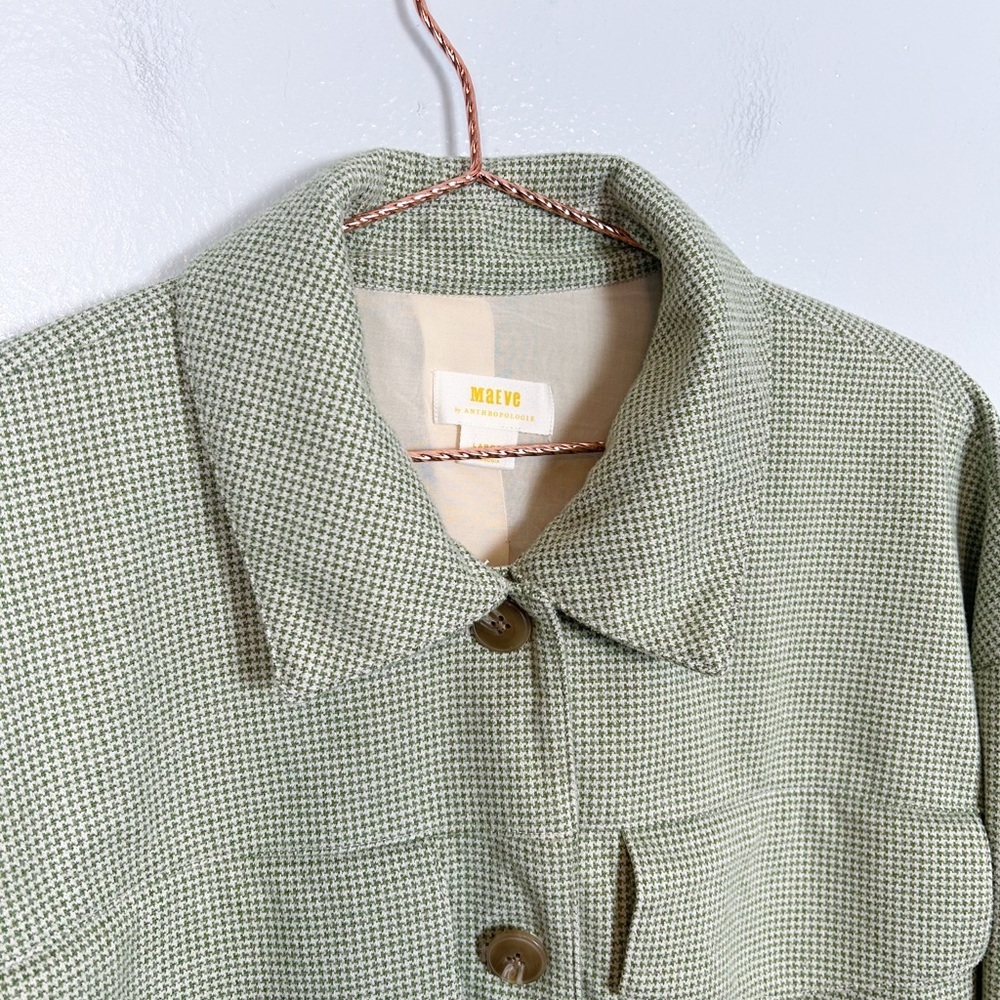 Anthropologie Maeve Houndstooth Green Knit Oversized Trucker Jacket - Picture 4 of 8